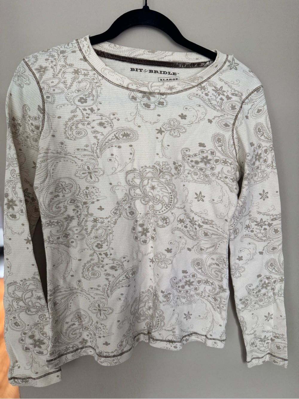 Bit & Bridle Cream Waffle Paisley Long-Sleeve Top